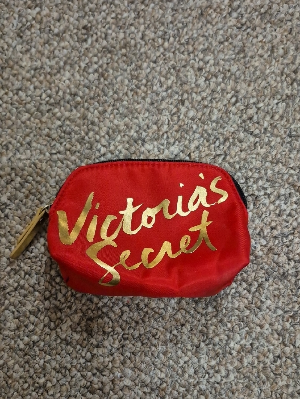Victoria's Secret Small Red Cosmetic Pouch with Gold Logo NWOT